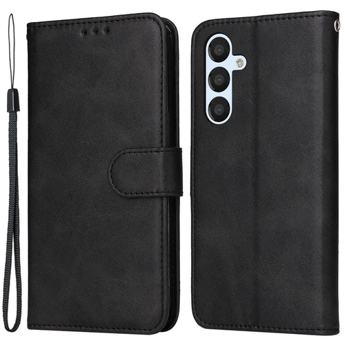 PU Leather Phone Case For Samsung Galaxy A34 5G Full Protection Calf Texture Magnetic Flip Wallet Stand Wear-resistant Phone Cover with Strap - Black - 1