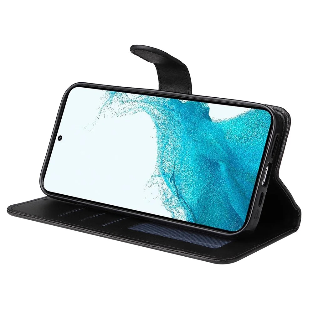 PU Leather Phone Case For Samsung Galaxy A34 5G Full Protection Calf Texture Magnetic Flip Wallet Stand Wear-resistant Phone Cover with Strap - Black - 3