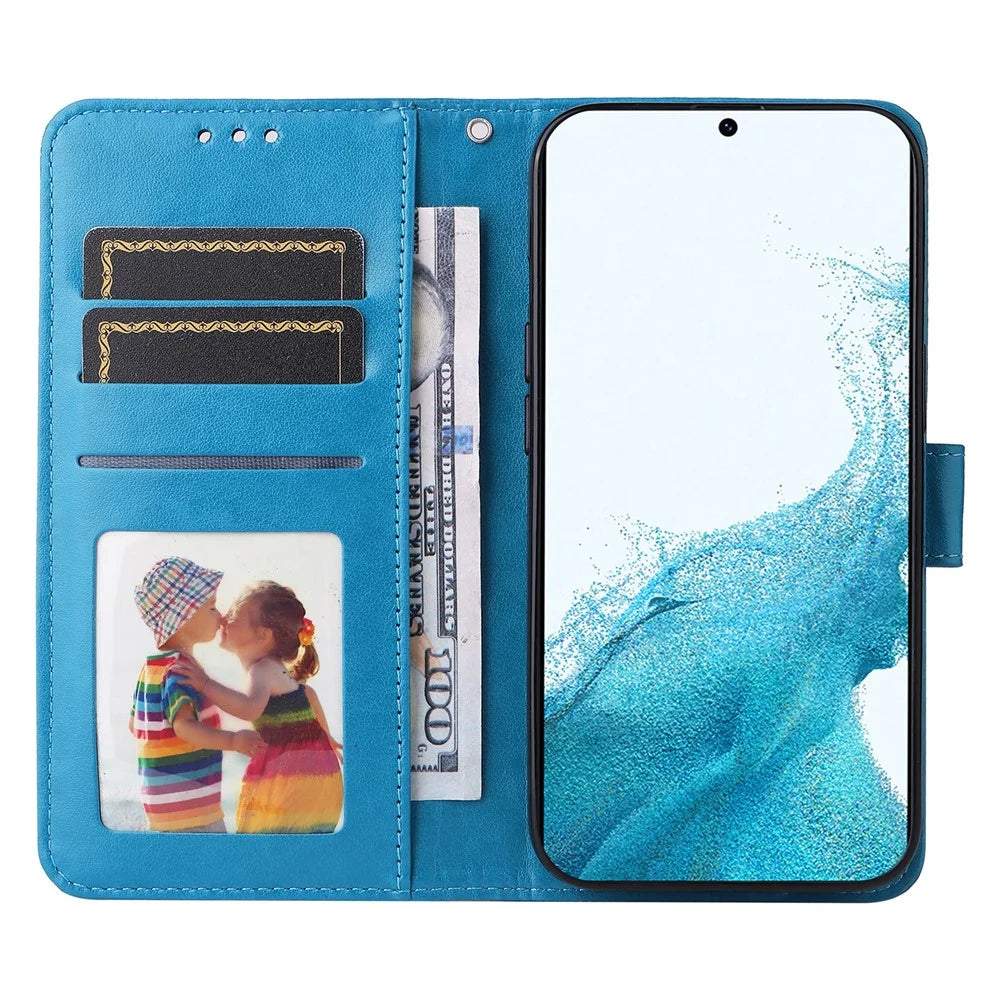 Smartphone Case For Samsung Galaxy A34 5G PU Leather Sunflower Imprinted Magnetic Closure Stand Wallet Phone Cover with Hand Strap - Blue - 2