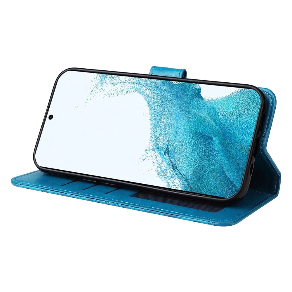 Smartphone Case For Samsung Galaxy A34 5G PU Leather Sunflower Imprinted Magnetic Closure Stand Wallet Phone Cover with Hand Strap - Blue - 3