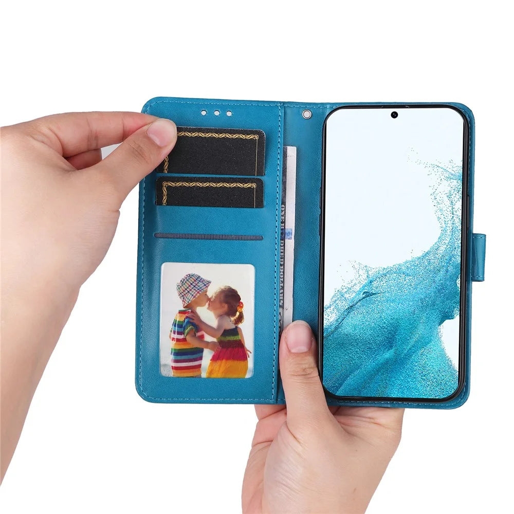 Smartphone Case For Samsung Galaxy A34 5G PU Leather Sunflower Imprinted Magnetic Closure Stand Wallet Phone Cover with Hand Strap - Blue - 7