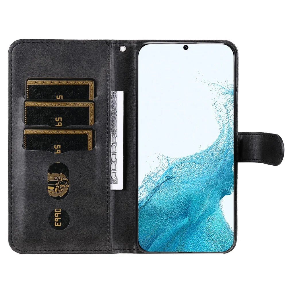 For Samsung Galaxy A34 5G Drop-proof Cell Phone Cover Calf Texture PU Leather Zipper Pocket Phone Case with Stand Wallet - Black - 2