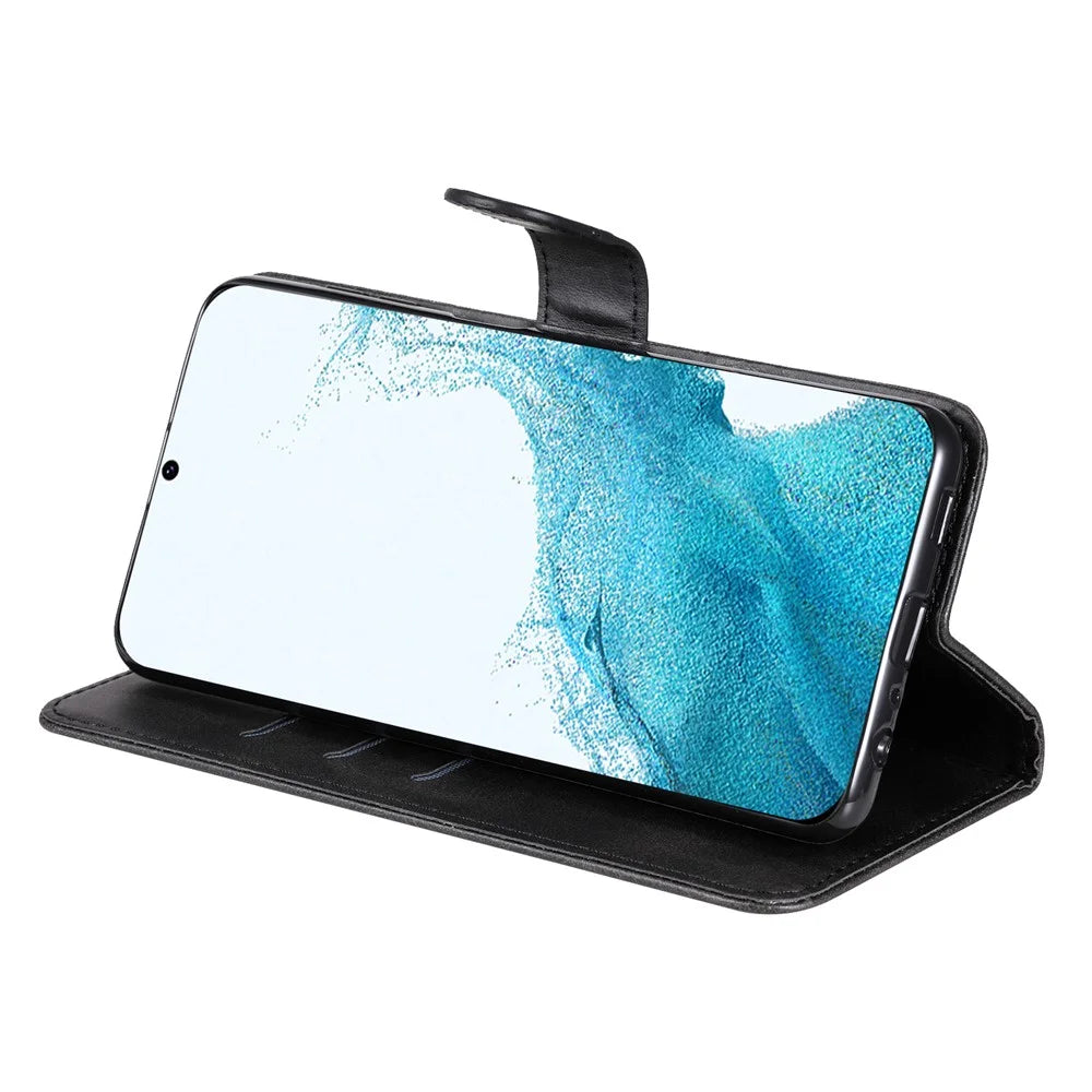 For Samsung Galaxy A34 5G Drop-proof Cell Phone Cover Calf Texture PU Leather Zipper Pocket Phone Case with Stand Wallet - Black - 3