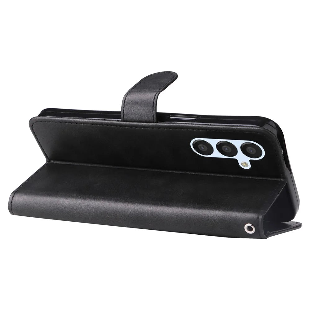 For Samsung Galaxy A34 5G Drop-proof Cell Phone Cover Calf Texture PU Leather Zipper Pocket Phone Case with Stand Wallet - Black - 4