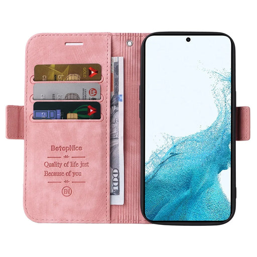 BETOPNICE 001 For Samsung Galaxy A34 5G Imprinted Line Stitching Full Protection PU Leather Case Wallet Stand Cell Phone Cover - Pink - 2