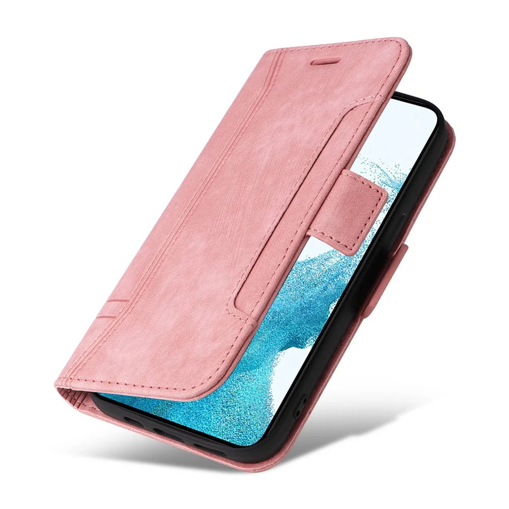 BETOPNICE 001 For Samsung Galaxy A34 5G Imprinted Line Stitching Full Protection PU Leather Case Wallet Stand Cell Phone Cover - Pink - 5