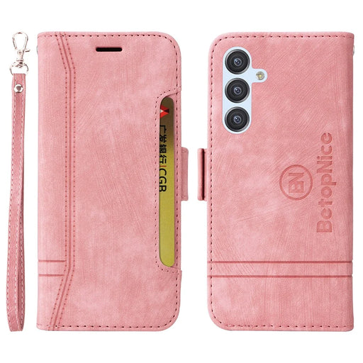 BETOPNICE 001 For Samsung Galaxy A54 5G PU Leather Case Drop Protection Imprinted Line Stitching Wallet Stand Cell Phone Cover - Pink - 1