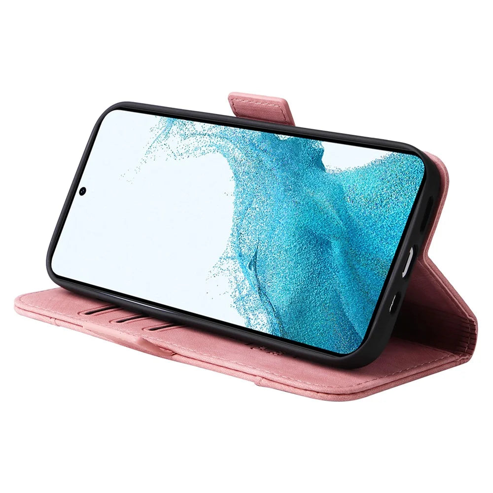 BETOPNICE 001 For Samsung Galaxy A54 5G PU Leather Case Drop Protection Imprinted Line Stitching Wallet Stand Cell Phone Cover - Pink - 3