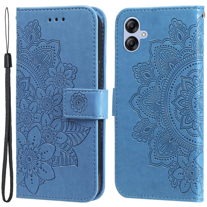 For Samsung Galaxy A04e 4G / F04 4G / M04 4G Case Floral Pattern PU Leather Wallet Stand Phone Cover - Blue - 1