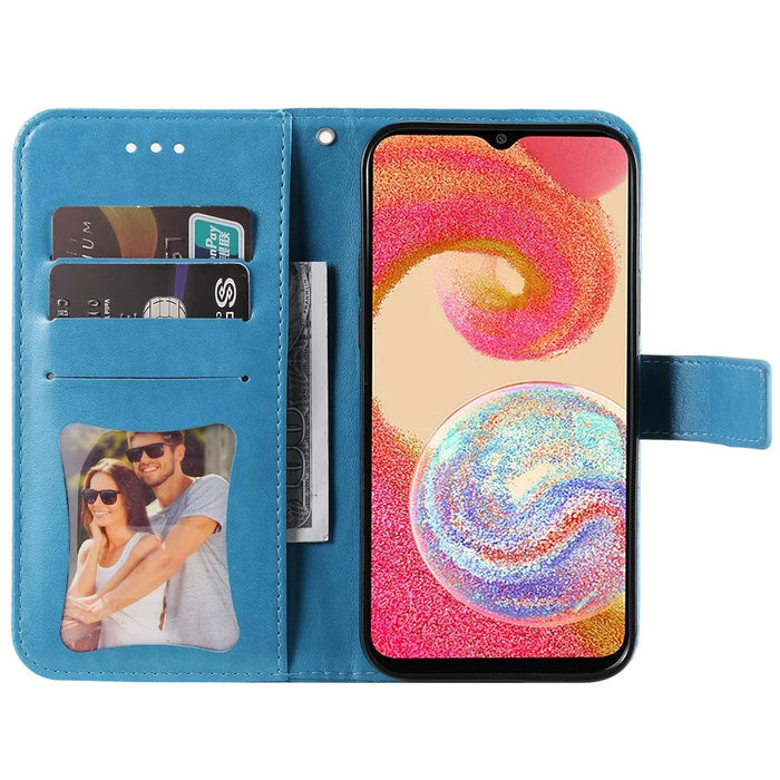 For Samsung Galaxy A04e 4G / F04 4G / M04 4G Case Floral Pattern PU Leather Wallet Stand Phone Cover - Blue - 2
