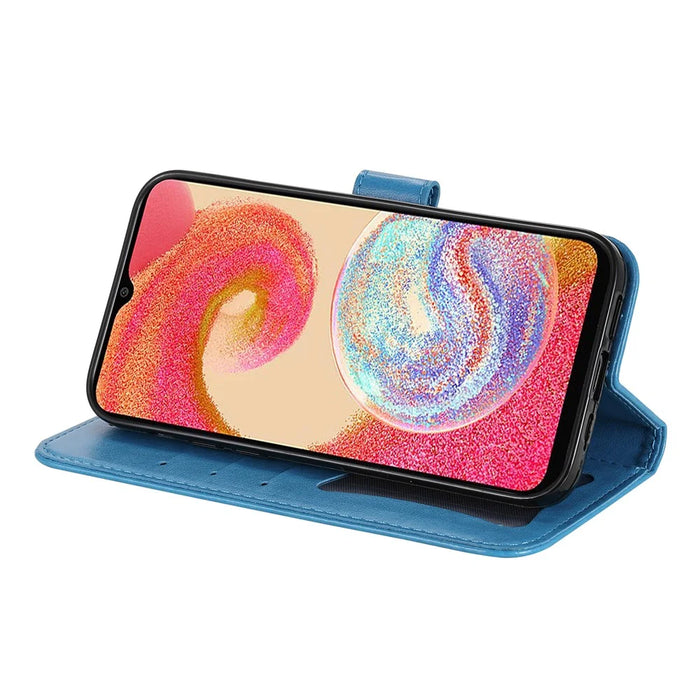 For Samsung Galaxy A04e 4G / F04 4G / M04 4G Case Floral Pattern PU Leather Wallet Stand Phone Cover - Blue - 3