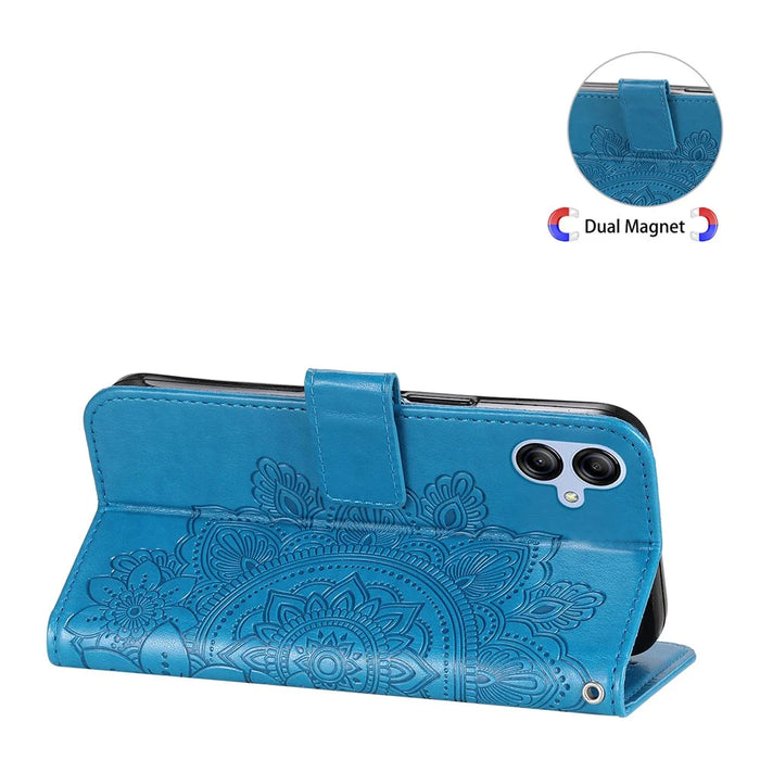 For Samsung Galaxy A04e 4G / F04 4G / M04 4G Case Floral Pattern PU Leather Wallet Stand Phone Cover - Blue - 4