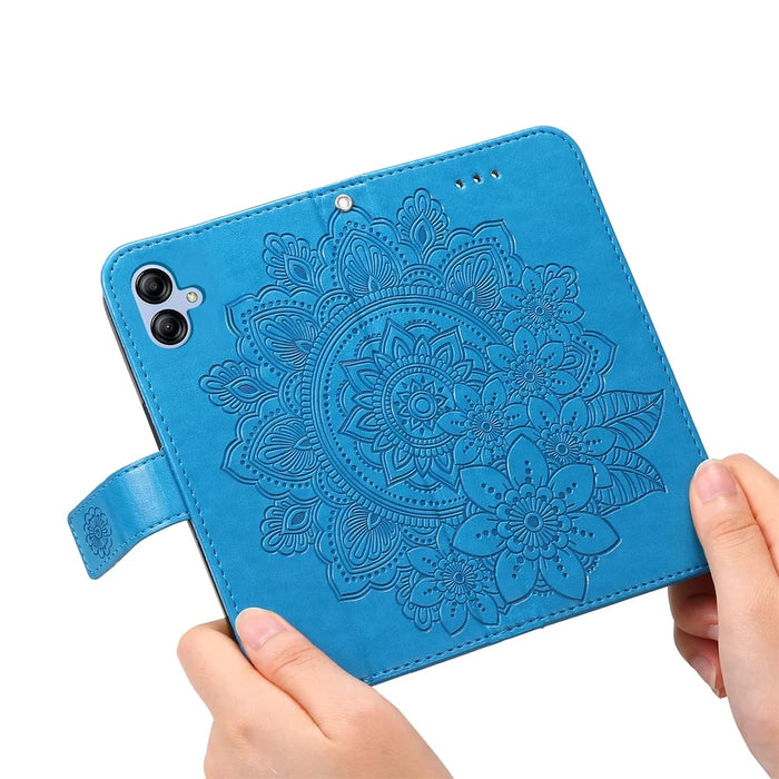For Samsung Galaxy A04e 4G / F04 4G / M04 4G Case Floral Pattern PU Leather Wallet Stand Phone Cover - Blue - 5