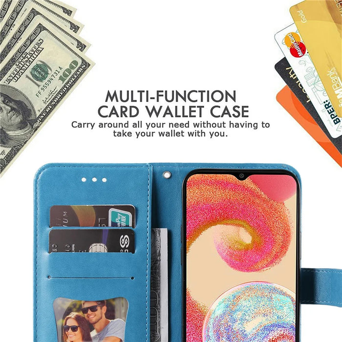 For Samsung Galaxy A04e 4G / F04 4G / M04 4G Case Floral Pattern PU Leather Wallet Stand Phone Cover - Blue - 7