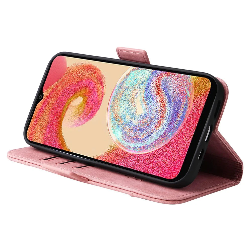 BETOPNICE 001 Cell Phone Cover for Samsung Galaxy A04e 4G / F04 4G / M04 4G , Full Protection Wallet Stand Imprinted Line Stitching PU Leather Case - Pink - 3