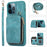 For iPhone 14 Pro Max Case with Hand and Shoulder Strap Card Bag Design Kickstand Phone Cover - Green - 1