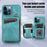 For iPhone 14 Pro Max Case with Hand and Shoulder Strap Card Bag Design Kickstand Phone Cover - Green - 7