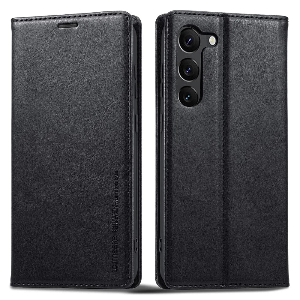 LC.IMEEKE For Samsung Galaxy S23 Shockproof Anti-scratch PU Leather Flip Wallet Case RFID Blocking Inner TPU Stand Magnetic Absorption Cover - Black - 1