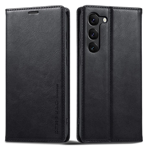 LC.IMEEKE For Samsung Galaxy S23 Shockproof Anti-scratch PU Leather Flip Wallet Case RFID Blocking Inner TPU Stand Magnetic Absorption Cover - Black - 1