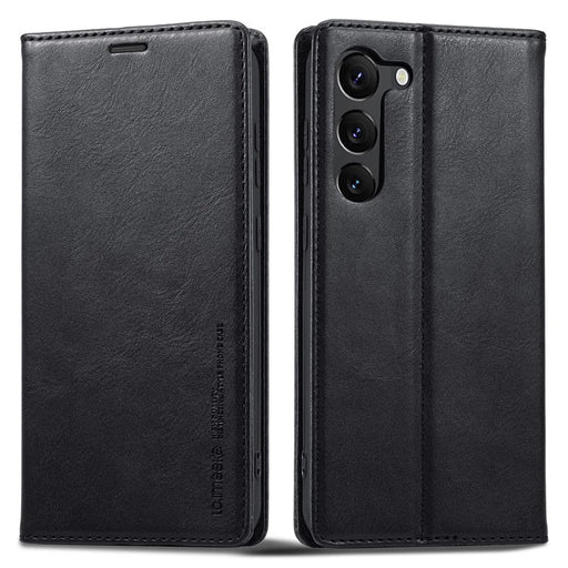 LC.IMEEKE For Samsung Galaxy S23 Shockproof Anti-scratch PU Leather Flip Wallet Case RFID Blocking Inner TPU Stand Magnetic Absorption Cover - Black - 1