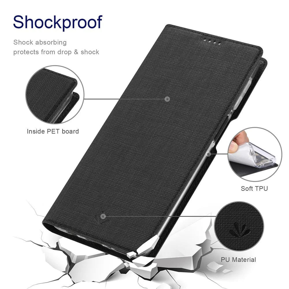 VILI DMX Series for Samsung Galaxy A14 5G / 4G PU Leather Flip Case Card Slots Stand Magnetic Auto-absorbed Protective Phone Cover - Black - 5