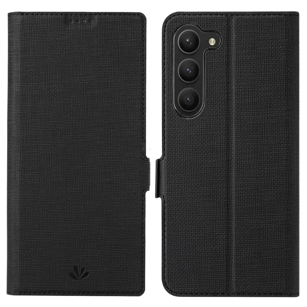 VILI K Series for Samsung Galaxy S23+ PU Leather Folio Flip Phone Case Wallet Stand Shockproof Double Magnetic Clasp Protective Cover - Black - 1