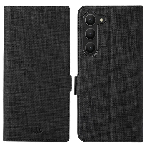 VILI K Series for Samsung Galaxy S23+ PU Leather Folio Flip Phone Case Wallet Stand Shockproof Double Magnetic Clasp Protective Cover - Black - 1