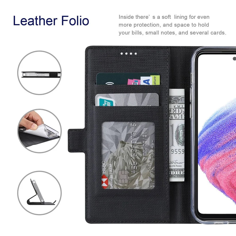 VILI K Series for Samsung Galaxy S23+ PU Leather Folio Flip Phone Case Wallet Stand Shockproof Double Magnetic Clasp Protective Cover - Black - 3