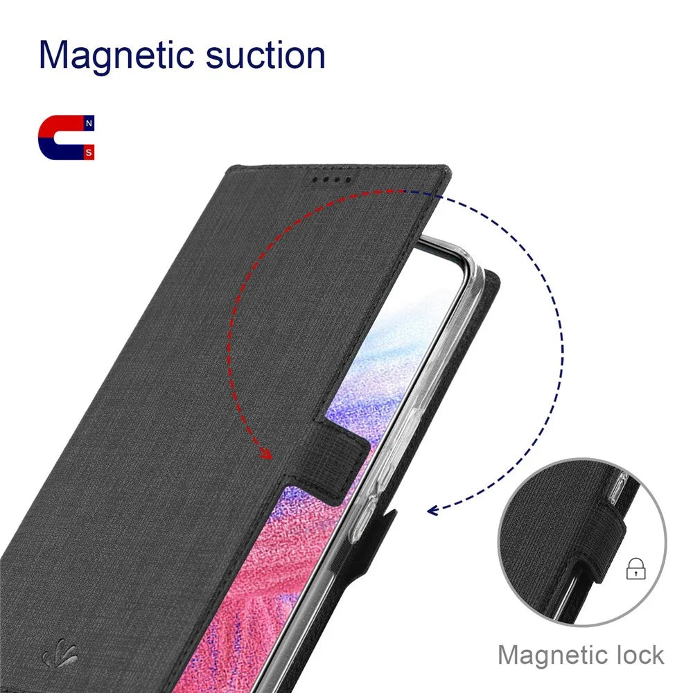 VILI K Series for Samsung Galaxy S23+ PU Leather Folio Flip Phone Case Wallet Stand Shockproof Double Magnetic Clasp Protective Cover - Black - 4