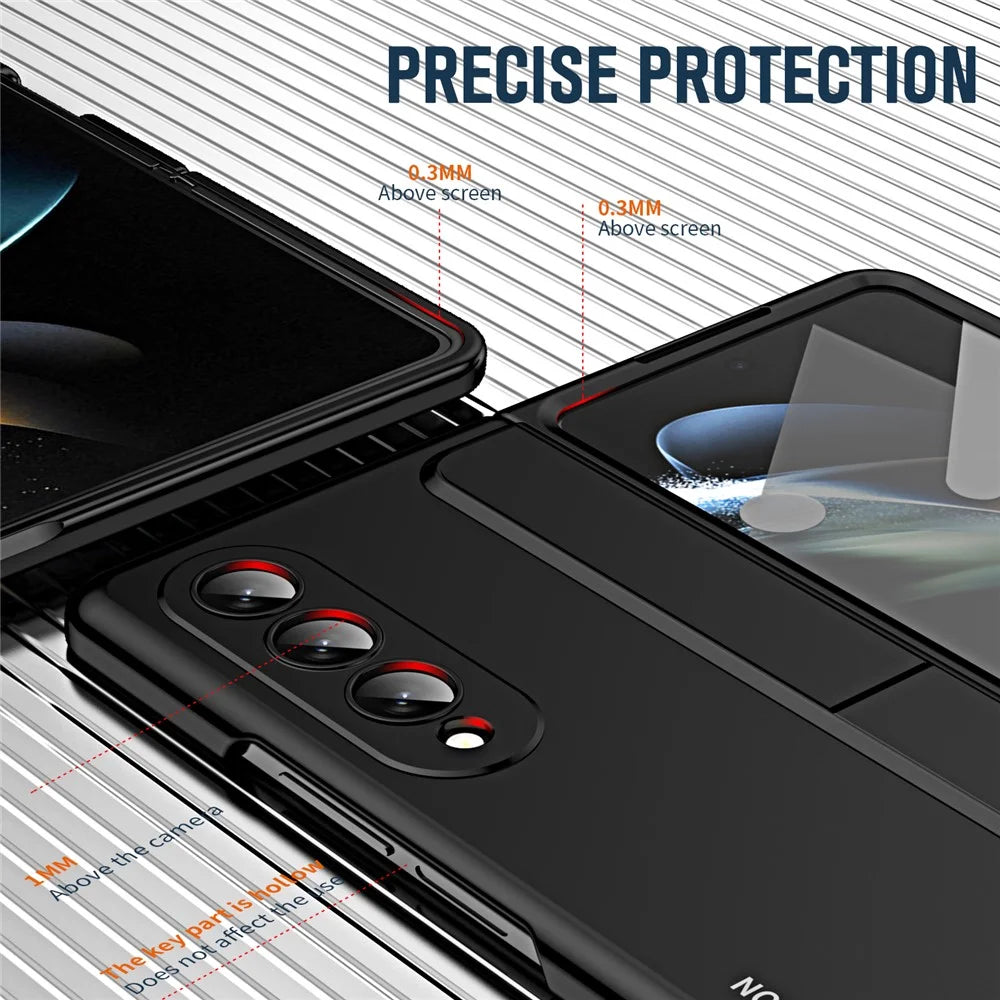 For Samsung Galaxy Z Fold4 5G Hinge Protection Kickstand Phone Case Hard PC Drop Proof Shell with Tempered Glass Screen Film - Black - 3