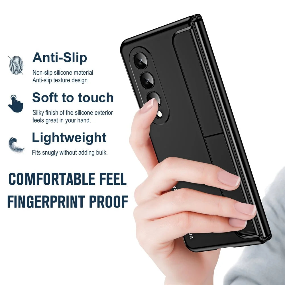 For Samsung Galaxy Z Fold4 5G Hinge Protection Kickstand Phone Case Hard PC Drop Proof Shell with Tempered Glass Screen Film - Black - 7