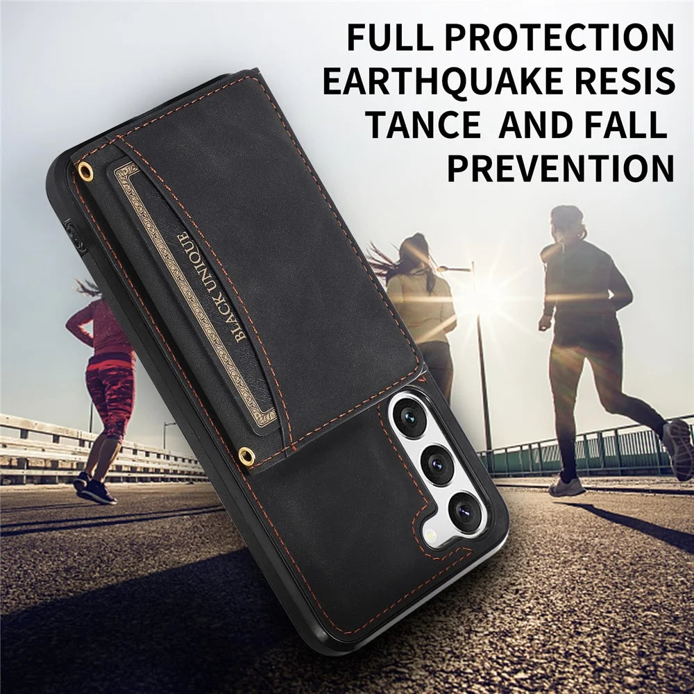 Tri-fold Wallet Leather Coated TPU Case for Samsung Galaxy S23, Kickstand Anti-scratch Protective Phone Cover - Black - 6