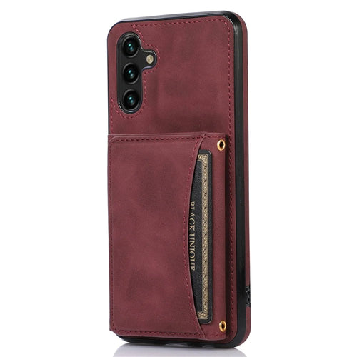 For Samsung Galaxy A13 5G Tri-fold Wallet Cell Phone Case PU Leather Coated TPU Shockproof Cover with Kickstand - Wine Red - 1