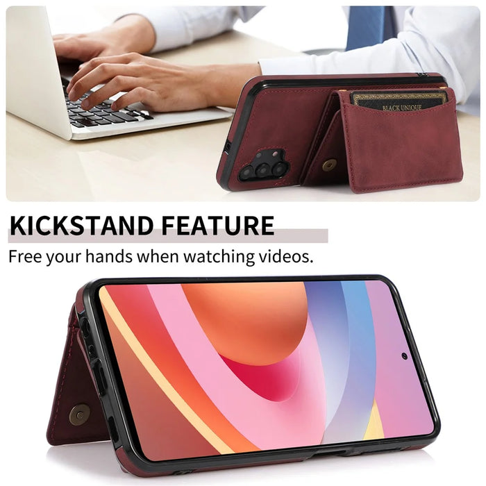 For Samsung Galaxy A32 4G (EU Version) Tri-fold Wallet PU Leather Coated TPU Case Drop-proof Kickstand Phone Cover - Wine Red - 4