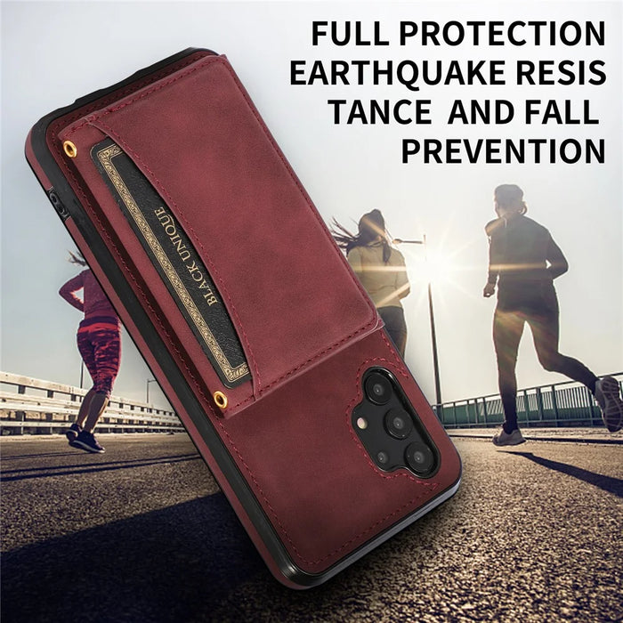 For Samsung Galaxy A32 4G (EU Version) Tri-fold Wallet PU Leather Coated TPU Case Drop-proof Kickstand Phone Cover - Wine Red - 6