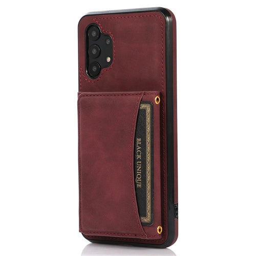 For Samsung Galaxy A32 5G / M32 5G Anti-scratch Phone Case PU Leather Coated TPU Cover with Tri-fold Wallet Kickstand - Wine Red - 1