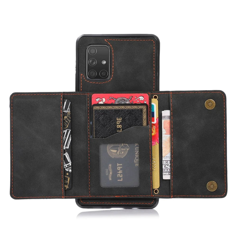 For Samsung Galaxy A51 5G SM-A516 Tri-fold Wallet Anti-scratch Phone Case PU Leather Coated TPU Kickstand Cover - Black - 2