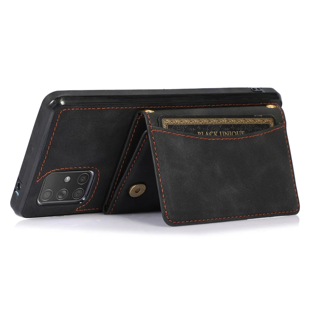 For Samsung Galaxy A51 5G SM-A516 Tri-fold Wallet Anti-scratch Phone Case PU Leather Coated TPU Kickstand Cover - Black - 3