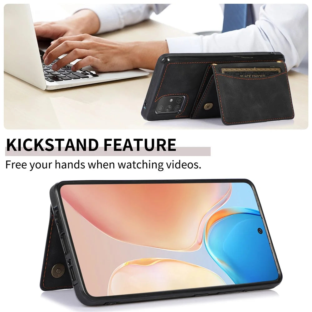 For Samsung Galaxy A51 5G SM-A516 Tri-fold Wallet Anti-scratch Phone Case PU Leather Coated TPU Kickstand Cover - Black - 4