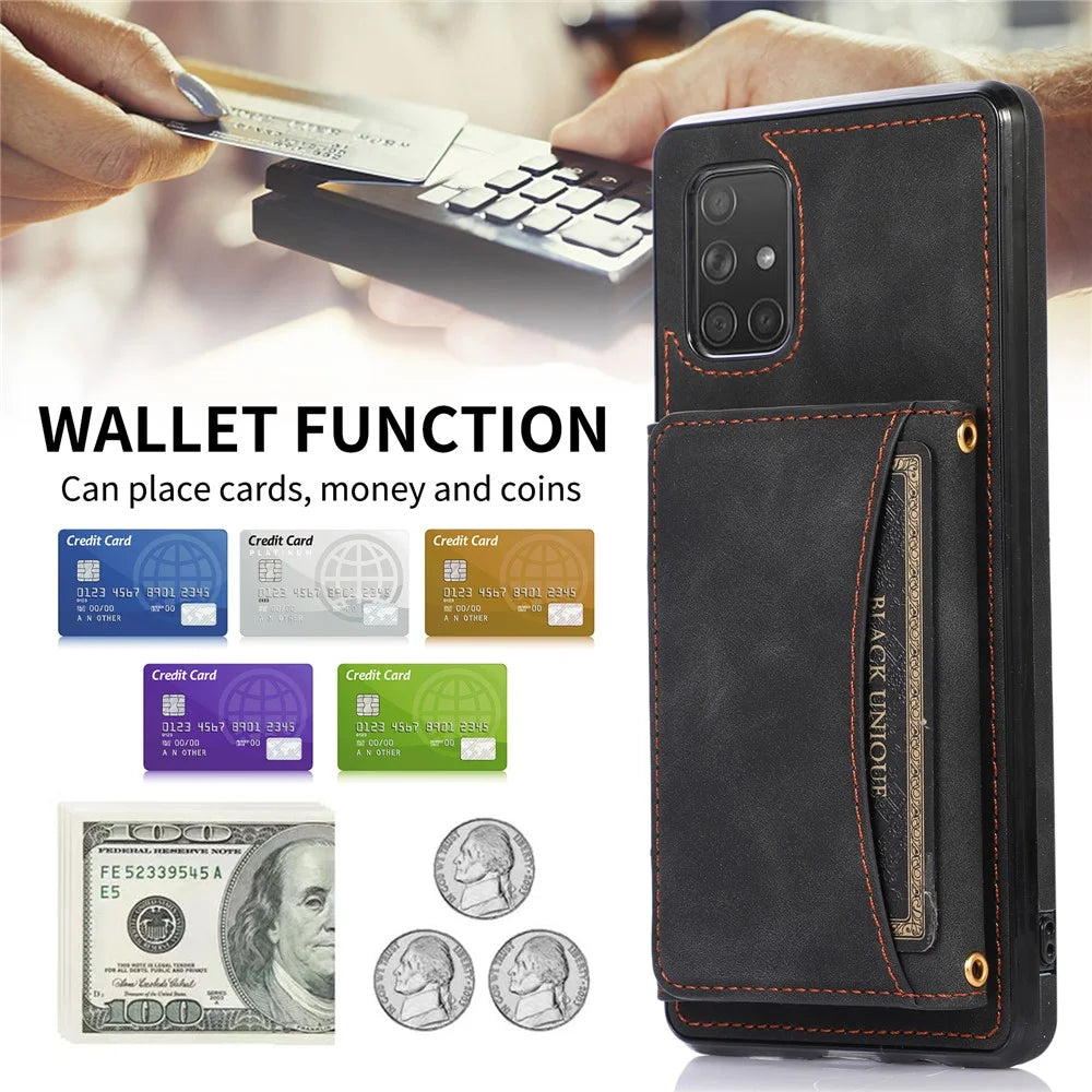 For Samsung Galaxy A51 5G SM-A516 Tri-fold Wallet Anti-scratch Phone Case PU Leather Coated TPU Kickstand Cover - Black - 7