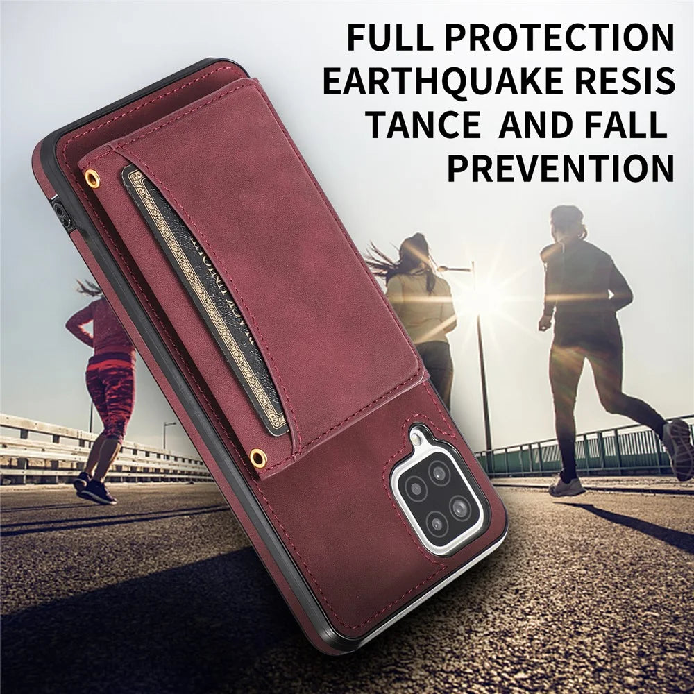 For Samsung Galaxy A12 Tri-fold Wallet Kickstand Protective Phone Case PU Leather Coated TPU Back Cover - Wine Red - 6