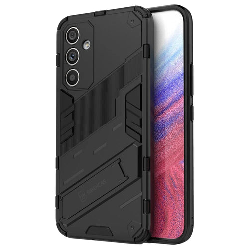 Anti-scratch Phone Cover for Samsung Galaxy A54 5G, Anti-drop Hard PC Soft TPU Hybrid Phone Case Kickstand - Black - 1