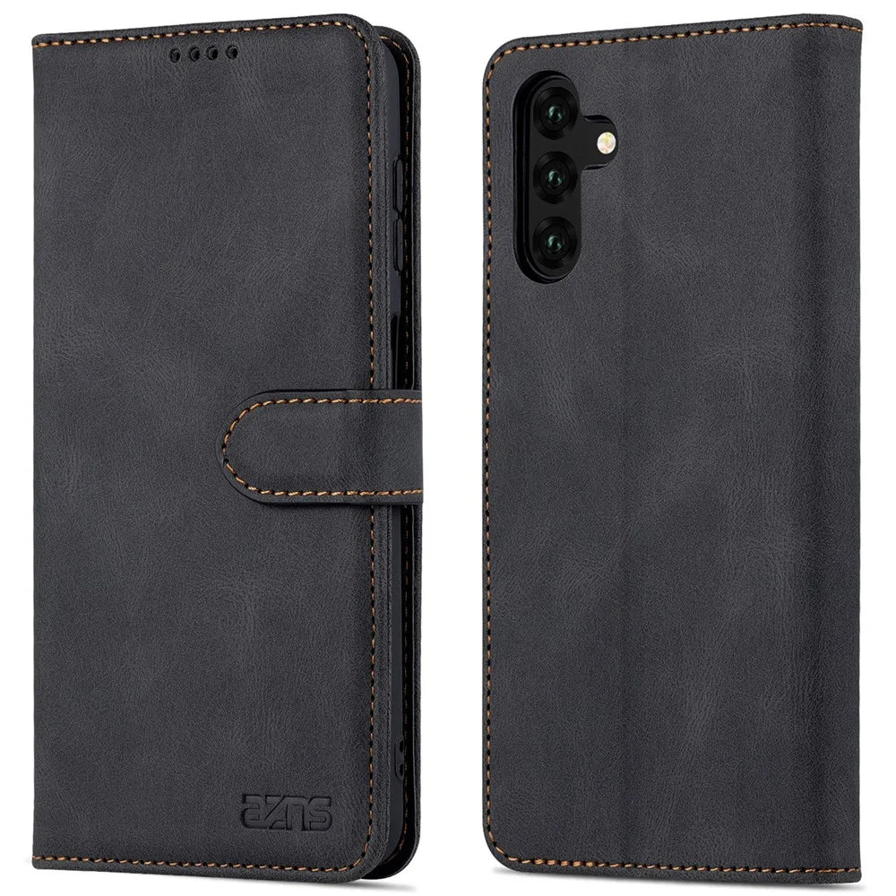 AZNS For Samsung Galaxy A14 5G / A14 4G PU Leather + TPU Smartphone Case Wallet Stand Drop-proof Phone Cover - Black - 1