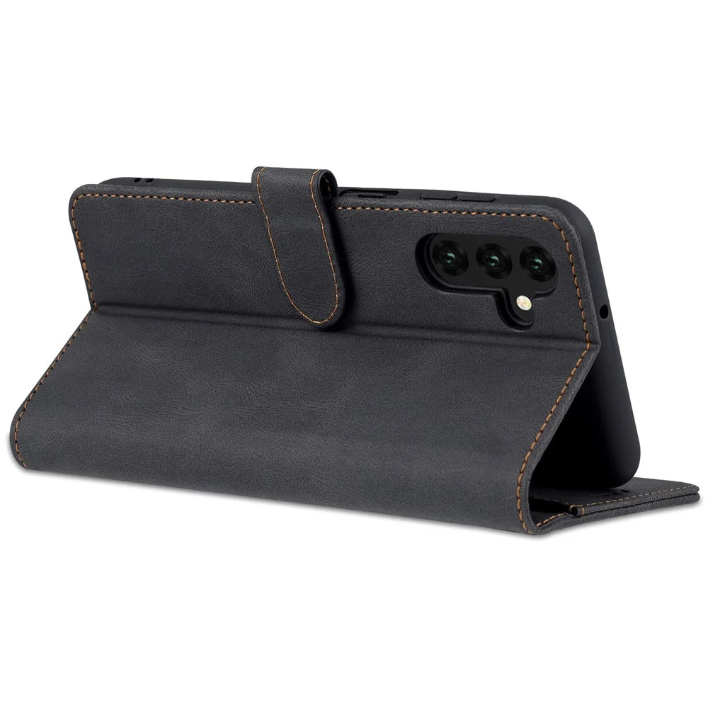 AZNS For Samsung Galaxy A14 5G / A14 4G PU Leather + TPU Smartphone Case Wallet Stand Drop-proof Phone Cover - Black - 4