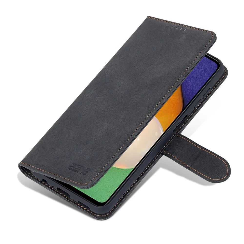 AZNS For Samsung Galaxy A14 5G / A14 4G PU Leather + TPU Smartphone Case Wallet Stand Drop-proof Phone Cover - Black - 6
