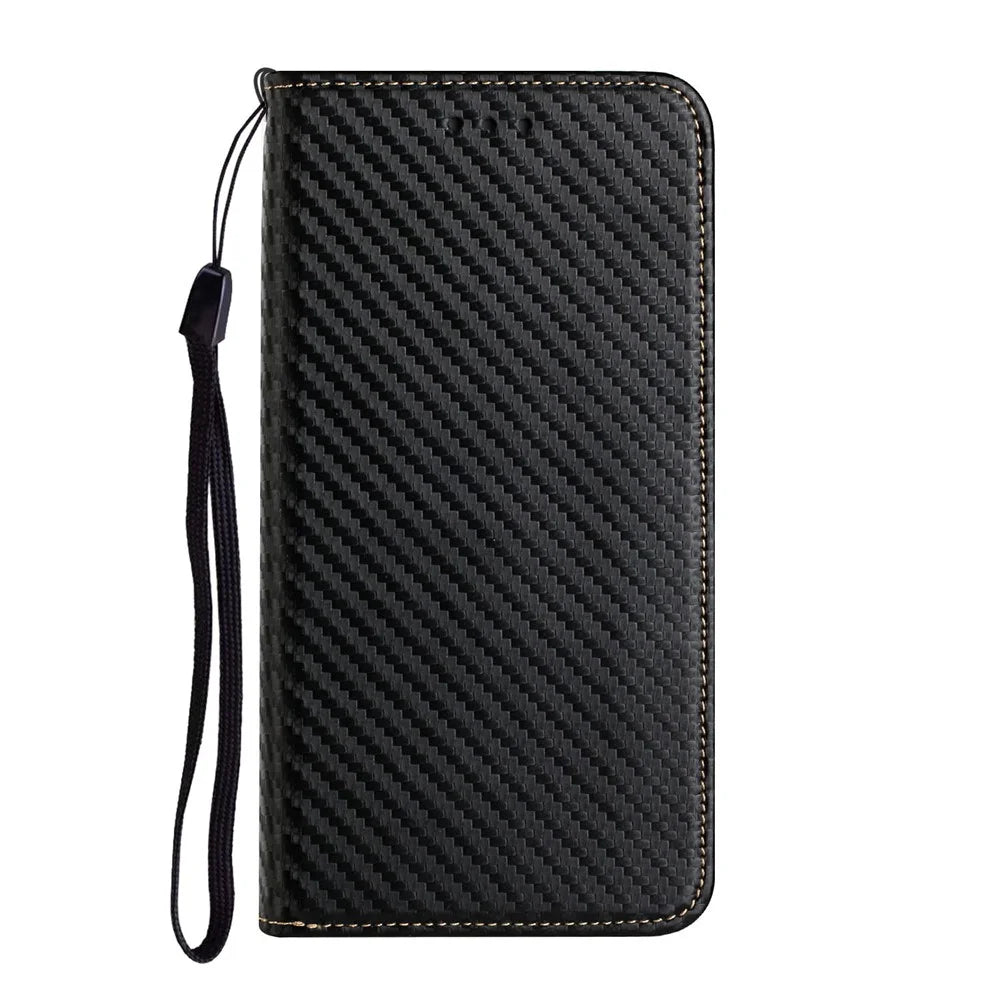 For Samsung Galaxy A34 5G Shockproof Carbon Fiber Texture Phone Cover Magnetic Auto Closing PU Leather Flip Wallet Case Stand - Black - 2