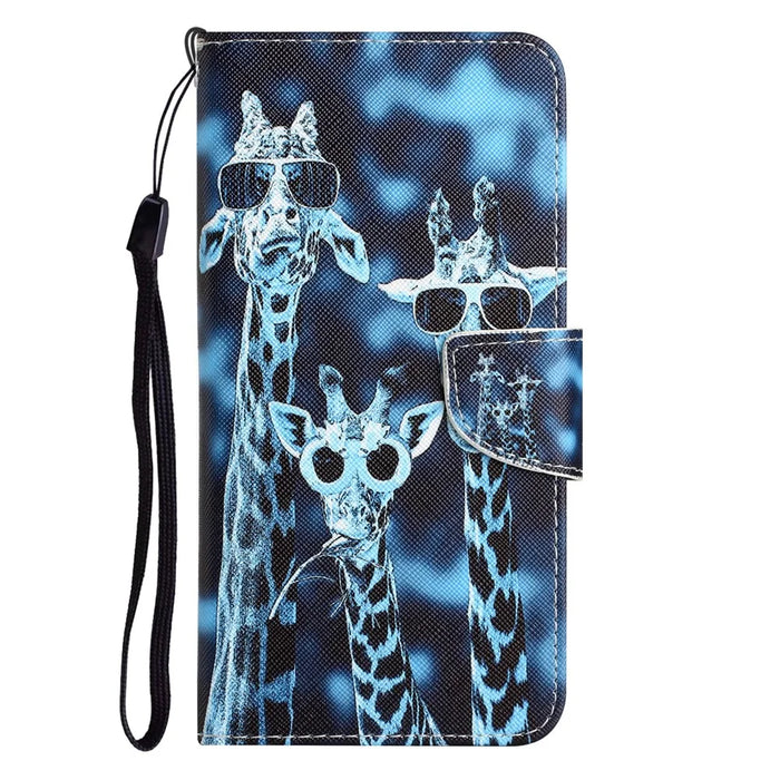 For Samsung Galaxy A34 5G Cross Texture PU Leather Flip Protective Case Pattern Printing Magnetic Stand Wallet Cover with Strap - Giraffes - 2