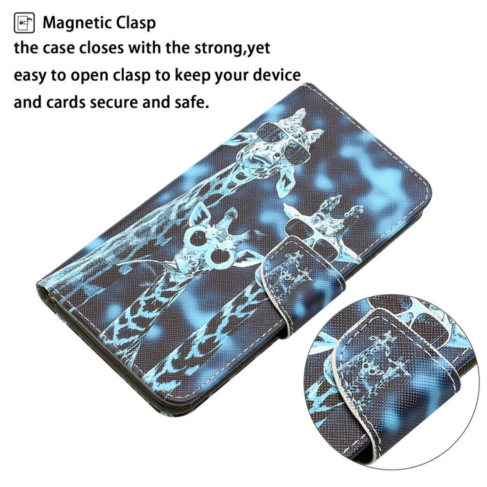 For Samsung Galaxy A34 5G Cross Texture PU Leather Flip Protective Case Pattern Printing Magnetic Stand Wallet Cover with Strap - Giraffes - 5