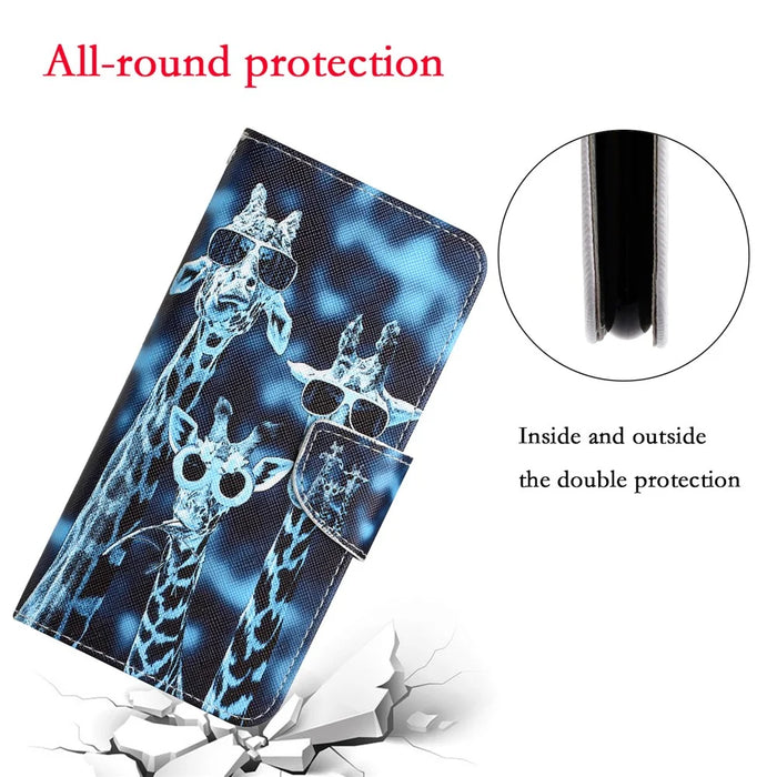 For Samsung Galaxy A34 5G Cross Texture PU Leather Flip Protective Case Pattern Printing Magnetic Stand Wallet Cover with Strap - Giraffes - 6
