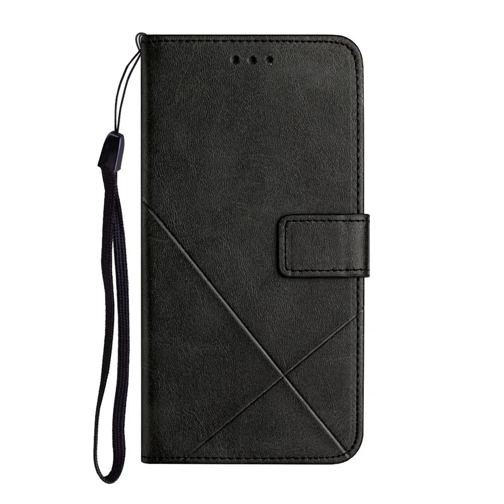 Drop-proof Phone Cover For Samsung Galaxy A34 5G, Line Imprinting Solid Color PU Leather Wallet Stand Protective Phone Case with Strap - Black - 2